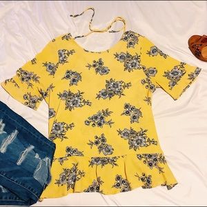 Floral Yellow Ruffle Blouse